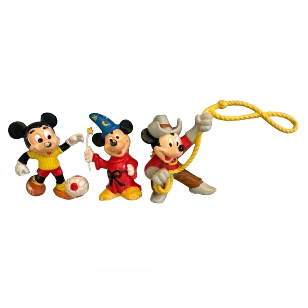 3 Disney Mickey Mouse Figurines Soccer Fantasia Rodeo